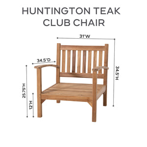 5 pc Huntington Teak Club Chair Chat Group. Sunbrella Cushion.