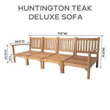 6 pc Huntington Teak Outdoor Deluxe Sofa Deep Seating Group with 36" Chat Table. Sunbrella Cushion