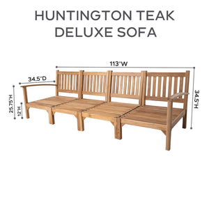 6 pc Huntington Teak Outdoor Deluxe Sofa Deep Seating Group with 36" Chat Table. Sunbrella Cushion