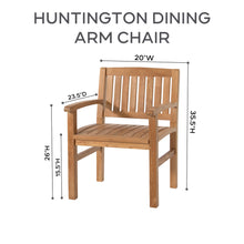 Set of 2 Huntington Teak Outdoor Dining Arm Chair. Sunbrella Cushion.