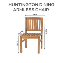 Set of 2 Huntington Teak Outdoor Dining Armless Chair. Sunbrella Cushion.