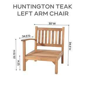 Huntington Teak Outdoor Left Arm Chair. Sunbrella Cushion