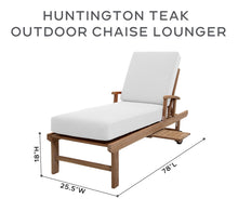 Set of 2 Huntington Teak Outdoor Chaise Lounger with Wheels Sunbrella Cushion.