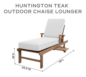 Set of 2 Huntington Teak Outdoor Chaise Lounger with Wheels Sunbrella Cushion.