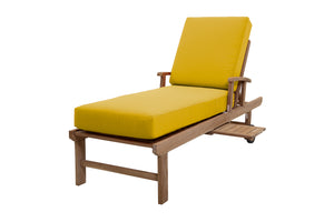 Set of 2 Monterey Teak Outdoor Chaise Lounger with Wheels Sunbrella Cushion.