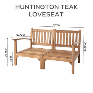 7 pc Huntington Teak Loveseat Deep Seating Set with Coffee Table. Sunbrella Cushion.