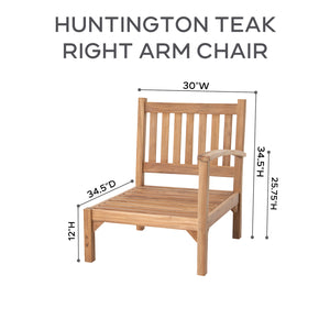 Huntington Teak Outdoor Right Arm Chair. Sunbrella Cushion