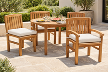5 pc Huntington Teak Dining Set with 48" Round Dining Table. Sunbrella Cushion.
