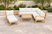 9 pc Huntington Teak Sectional Seating Group with 36" Chat Table. Sunbrella Cushion.