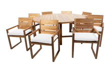 9 pc Venice Teak Arm Dining Set with 72" Round Dining Table