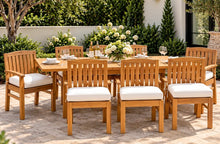 9 pc Huntington Teak Dining Set with Expansion Table. Sunbrella Cushion.