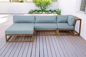 3 pc Laguna Teak Sectional Chaise Lounger Deep Seating Group. Sunbrella Cushion