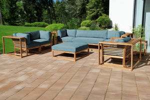5 pc Laguna Teak Deluxe Sofa Deep Seating Group Loveseat with Ottoman. Sunbrella Cushion