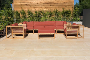 5 pc Laguna Teak Deluxe Sofa Deep Seating Group with Ottoman. Sunbrella Cushion