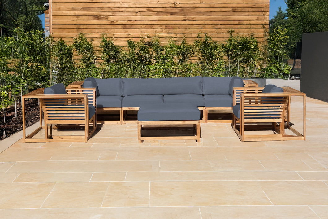 5 pc Laguna Teak Deluxe Sofa Deep Seating Group with Ottoman. Sunbrella Cushion