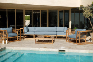 5 pc Laguna Teak Deluxe Sofa Deep Seating Group with Coffee Table. Sunbrella Cushion