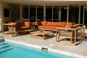 5 pc Laguna Teak Deluxe Sofa Deep Seating Group Loveseat with Coffee Table. Sunbrella Cushion