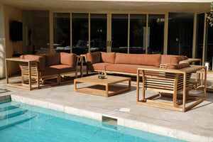 5 pc Laguna Teak Deluxe Sofa Deep Seating Group Loveseat with Coffee Table. Sunbrella Cushion