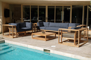 5 pc Laguna Teak Deluxe Sofa Deep Seating Group Loveseat with Coffee Table. Sunbrella Cushion