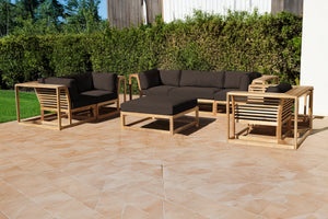 5 pc Laguna Teak Sofa Deep Seating Group Loveseat with Ottoman. Sunbrella Cushion