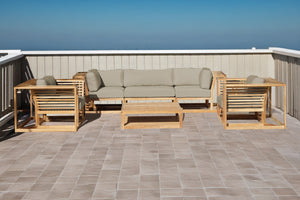 5 pc Laguna Teak Sofa Deep Seating Group with Coffee Table. Sunbrella Cushion