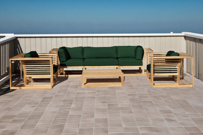 5 pc Laguna Teak Sofa Deep Seating Group with Coffee Table. Sunbrella Cushion