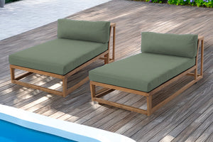 Set of 2 Laguna Teak Outdoor Chaise Lounger. Sunbrella Cushion.