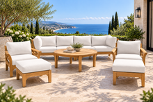 10 pc Monterey Teak Seating Group with 52" Chat Table. Sunbrella Cushion.
