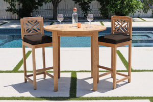 3 pc Monterey Teak Bar with 40" Round Bar Table. Sunbrella Cushion.