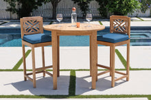 3 pc Monterey Teak Bar with 40" Round Bar Table. Sunbrella Cushion.