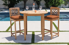 3 pc Monterey Teak Bar with 40" Round Bar Table. Sunbrella Cushion.