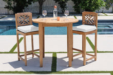 3 pc Monterey Teak Bar with 40" Round Bar Table. Sunbrella Cushion.