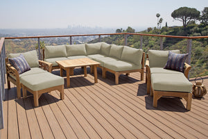 10 pc Monterey Teak Sectional Seating Group with 36" Chat Table. Sunbrella Cushion.