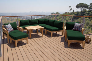 10 pc Monterey Teak Sectional Seating Group with 36" Chat Table. Sunbrella Cushion.