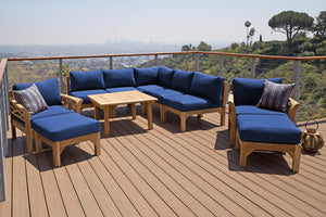 10 pc Monterey Teak Sectional Seating Group with 36" Chat Table. Sunbrella Cushion.