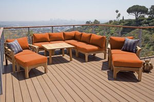 10 pc Monterey Teak Sectional Seating Group with 36" Chat Table. Sunbrella Cushion.