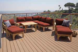 10 pc Monterey Teak Sectional Seating Group with 36" Chat Table. Sunbrella Cushion.