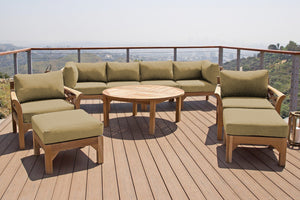 10 pc Monterey Teak Seating Group with 52" Chat Table. Sunbrella Cushion.