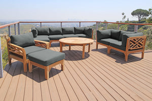 11 pc Monterey Teak Deep Seating Set with 52" Chat Table. Sunbrella Cushion.