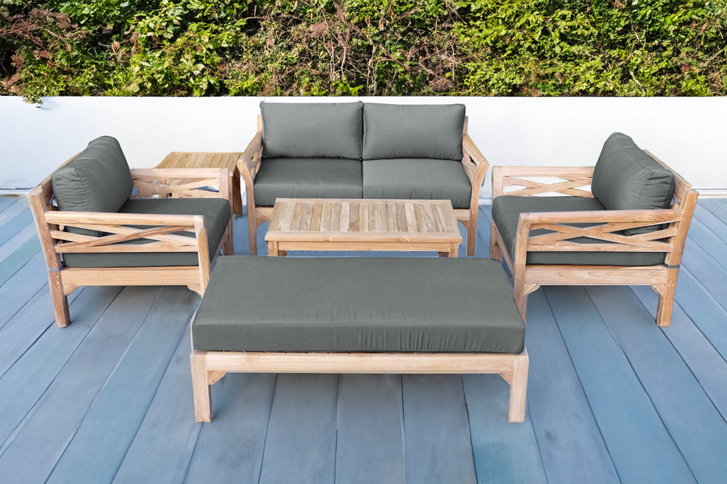 6 pc Monterey Teak Loveseat Deep Seating Set with Coffee Table. Sunbrella Cushion.