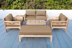 6 pc Monterey Teak Loveseat Deep Seating Set with Coffee Table. Sunbrella Cushion.