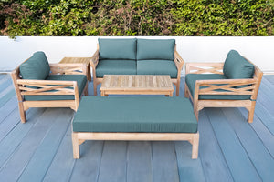 6 pc Monterey Teak Loveseat Deep Seating Set with Coffee Table. Sunbrella Cushion.