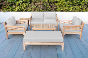6 pc Monterey Teak Loveseat Deep Seating Set with Coffee Table. Sunbrella Cushion.