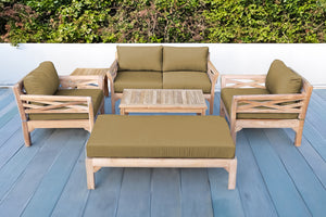 6 pc Monterey Teak Loveseat Deep Seating Set with Coffee Table. Sunbrella Cushion.