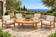 5 pc Huntington Teak Deep Seating Set with 52" Chat Table. Sunbrella Cushion.