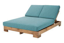 Pacific Teak Outdoor Double Chaise Lounger. Sunbrella Cushion.