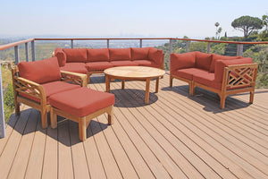 11 pc Monterey Teak Deep Seating Set with 52" Chat Table. Sunbrella Cushion.