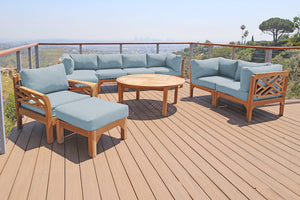 11 pc Monterey Teak Deep Seating Set with 52" Chat Table. Sunbrella Cushion.