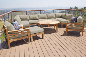 11 pc Monterey Teak Sectional Seating Group with 52" Chat Table. Sunbrella Cushion.