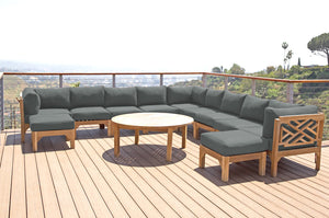 12 pc Monterey Teak Sectional Seating Group with 52" Chat Table. Sunbrella Cushion.